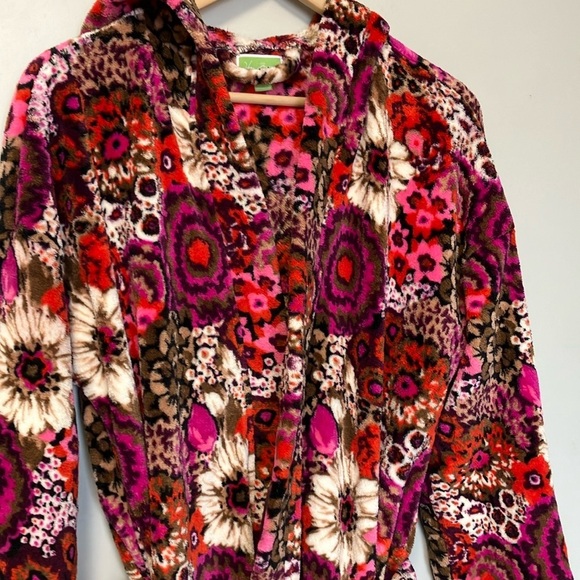 Vera Bradley Vibrant Floral Hooded Fleece Robe with Belt S/M - Picture 2 of 5